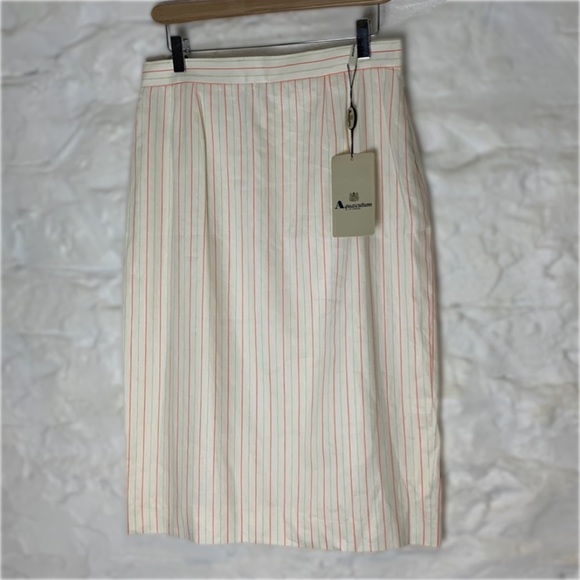 80s Aquascutum NWT Deadstlock linen cotton Pencil Skirt Lime Green Pinstripe - Picture 3 of 11
